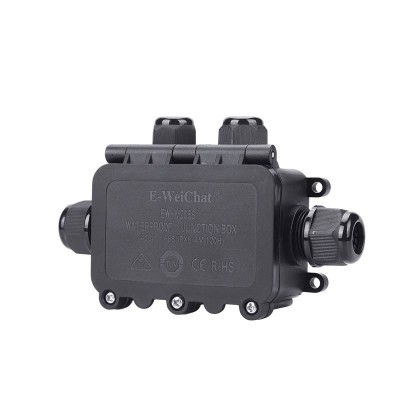 Black 4 Way Junction Box Ip68 Waterproof Cable Plastic Outdoor Electrical Connection Box